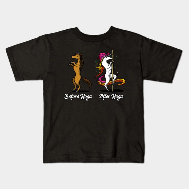 Unicorn Before And After Yoga Pole Dancing Kids T-Shirt by underheaven